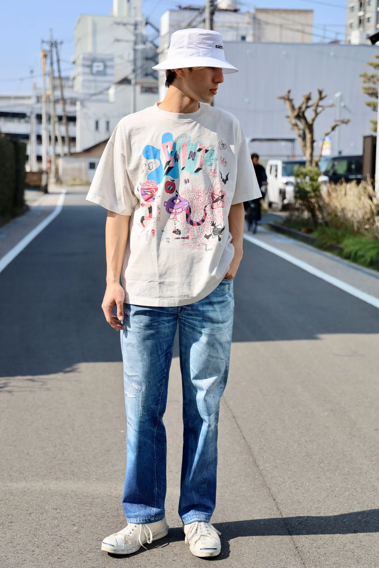 SAINT Mxxxxxx SS TEE/DAY OF THE FREAKS/WHT Monster Day/Monster Illustration Short Sleeve Off-White S-XL Same as the original version OE yarn cylinder without side seam fabric Top printing technology Zero difference restoration ZP Complete copy matching Main mark/wash mark/cherub mark complete